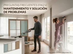 Guía de preguntas frecuentes sobre el cuidado de tejidos técnicos, descolgado seguro y lavado de cortinas a medida en Barcelona explicada por Cortinas Madegar.