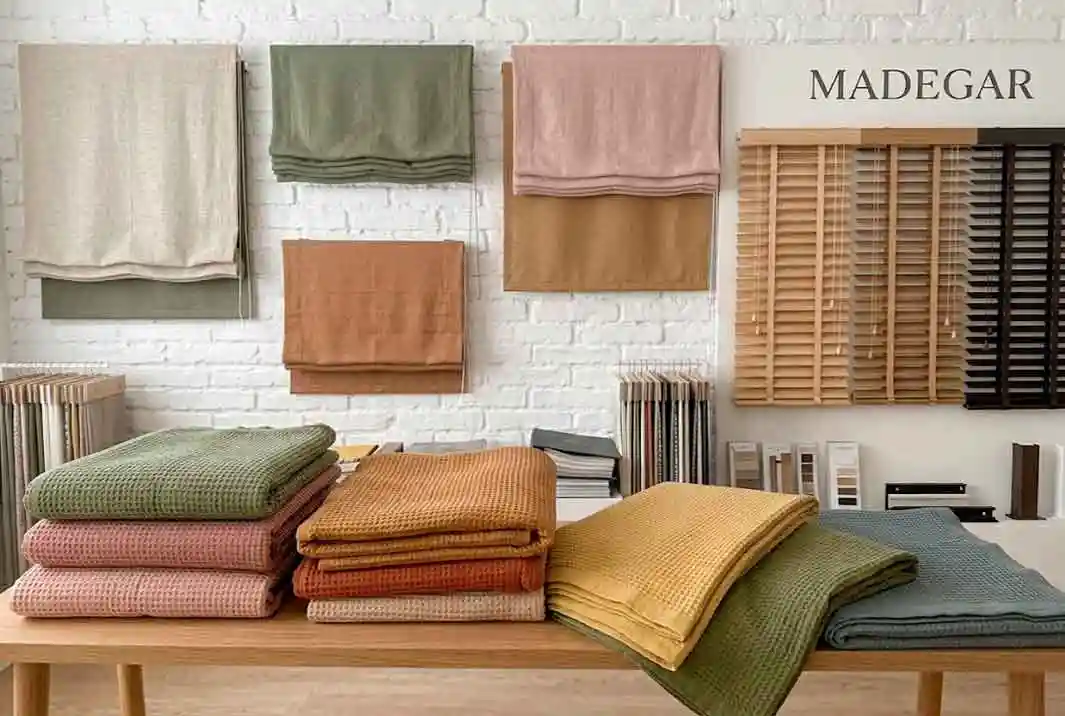 Cortinas de onda perfecta arrastrando en un salón de diseño nórdico en Barcelona instaladas y confeccionadas por Cortinas Madegar